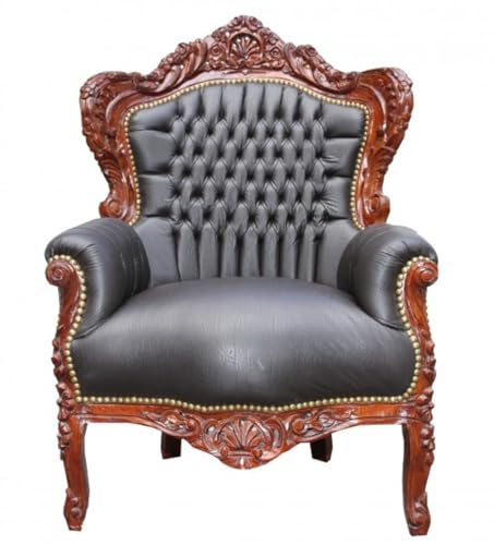 Casa Padrino Barock Sessel 'King' Braun Lederoptik/Braun Antik Möbel