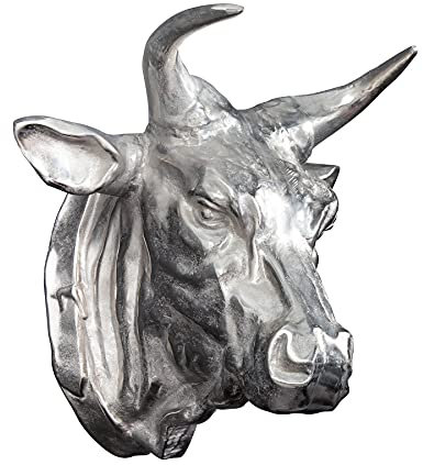 invicta INTERIOR Extravagante Stierkopf Wanddekoration TORERO 65cm Silber Deko Schädel aus Aluminium Wanddekoration Accessoire