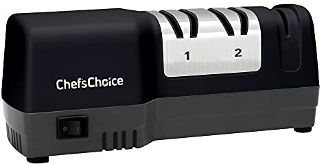 Chef’sChoice 250 Hybrid Knife Sharpeners uses Diamond Abrasives and Combines Electric and Manual Sharpening for 20-Degree Straight and Serrated Knives, 3-Stage, Black