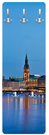 Bilderwelten Garderobe - Hamburg Skyline - Blau, Größe HxB:105cm x 34cm