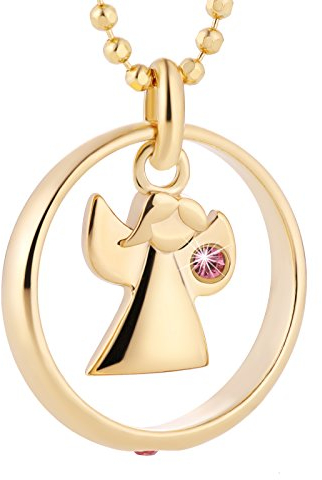 Collana Per Bambini Con Angelo Dorato E Cristallo Rosa Lunghezza Regolabile