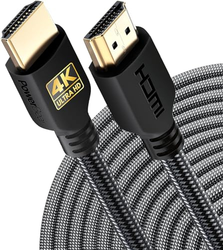 PowerBear Cable HDMI 4K 15 m | Alta velocidad, nylon trenzado y conectores de oro, 4K @ 60Hz, Ultra HD, 2K, 1080P, ARC y CL3 Clasificado | para el ordenador portátil, monitor, PS5, Xbox One y más