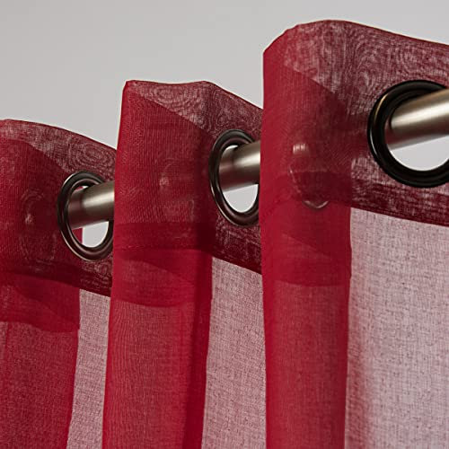 SCHÖNER LEBEN. Fertiggardine Ösengardine einfarbig Voile Struktur rot 135x260cm