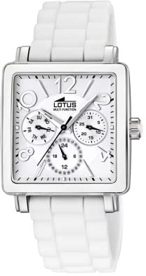Lotus Montre pour Femme 15740/1 Special Prices Boîtier en Acier Inoxydable Gris Bracelet en Caoutchouc Blanc
