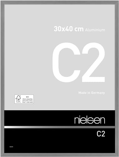 nielsen Bilderrahmen, 30 x 40 cm, Aluminium, Grau matt, Fotorahmen zum Aufhängen im Hoch- & Querformat, Echtglas, C2