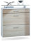 Vladon Schuhschrank Malea, hängender Schuhkipper für 16 Paar Schuhe mit 2 Klappen und 1 Schublade und Glasablage, Weiß matt/Eiche Sägegrau (89 x 96 x 23 cm)