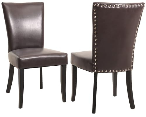 Mendler 2er-Set Stuhl Chesterfield - Kunstleder, braun, dunkle Beine | Esszimmerstuhl, Küchenstuhl, Nieten, FSC®-Zertifiziert