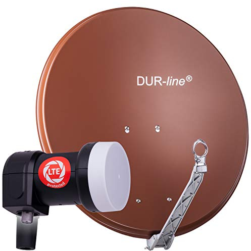 DUR-line 1 Teilnehmer Set - Qualitäts-Alu-Satelliten-Komplettanlage - Select 75cm/80cm Spiegel/Schüssel Rot + Single LNB - für 1 Receiver/TV [Neuste Technik, DVB-S2, 4K, 3D]