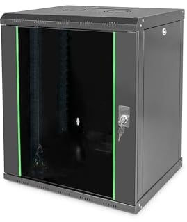 DIGITUS armadio di rete 19 pollici 12 U, montaggio a parete, profondità 450 mm, portata 100 kg, serie Unique, porta in vetro, nero