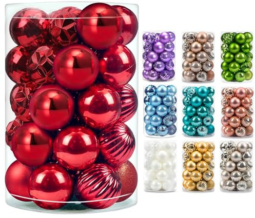 AMS 34 Karat Weihnachtskugel, Mini-Ornamente, Party-Dekorationen, bruchsicher, Festival-Anhänger für Weihnachtsbaumdekoration (40 mm, rot)