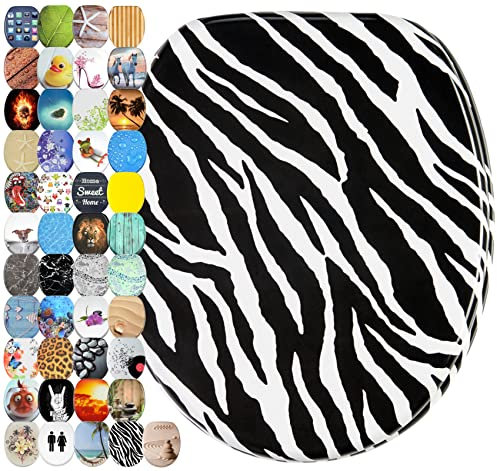 Sanilo Abattant WC frein de chute, Grande sélection de lunettes de toilette avec abaissement automatique, Fixation facile (Zebra)