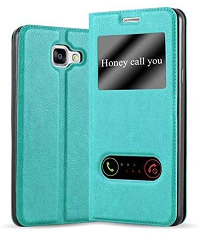Cadorabo Hülle kompatibel mit Samsung Galaxy A3 2016 in Mint TÜRKIS - Schutzhülle mit Magnetverschluss, Standfunktion und 2 Sichtfenstern