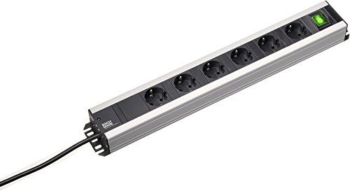 Bachmann Steckdosenleiste HANDWERKERLEISTE 6-Fach mit Schalter am Ende der Leiste 2m Kabel Mehrfachsteckdose für Handwerk Grau 300.008 (extra Robustes Design)