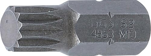 BGS 4853 | Bit | Außensechskant 10 mm (3/8) | Innenvielzahn (für XZN) M10 | Länge 30 mm | Chrom-Vanadium-Stahl (S2)