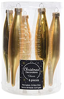 6 Weihnachtskugeln Glas 15cm Eiszapfen Gold