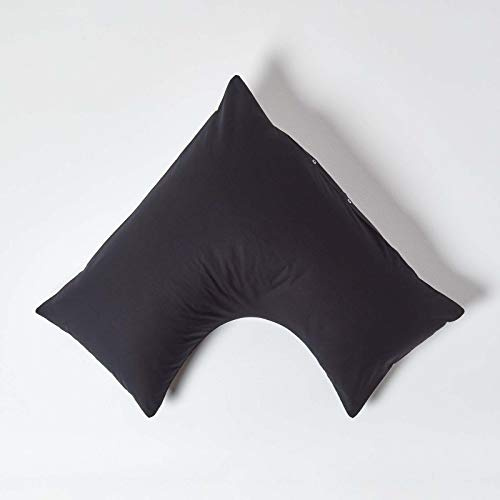 HOMESCAPES Black Pure Egyptian Cotton V-Shape Pillowcase 200 TC 400 Thread Count Percale Equivalent Pillow Case For Nursing Pregnancy and Elderly