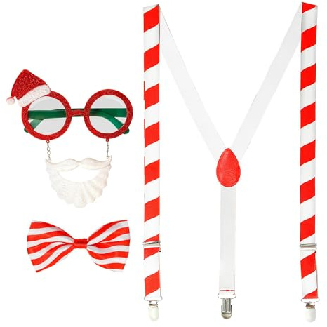 W WIDMANN MILANO Party Fashion Unisex Widmann Weihnachtsmannset, Brille, Hosenträger und Fliege