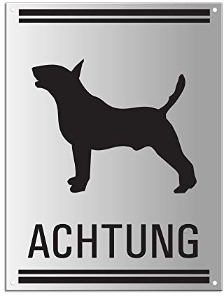 Warnschild - Achtung Hund Bullterrier | 200 x 150 mm gelocht Aluminium silber matt eloxiert | Original Ofform Design