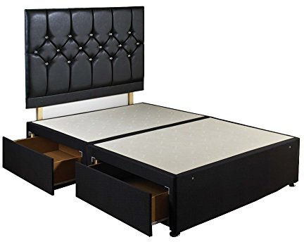 Double Diamond Divan Bed Base Comes with 4 Drawers and Crystal Glass Headboard
