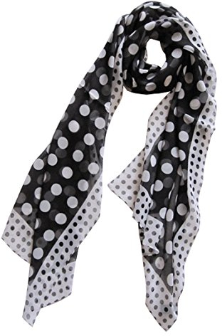 Avenella Eleganter SEIDENSCHAL in zeitlos klassischem Design, Schal aus Seide, Schwarz mit weissen Punkten ca. 180 x 53cm
