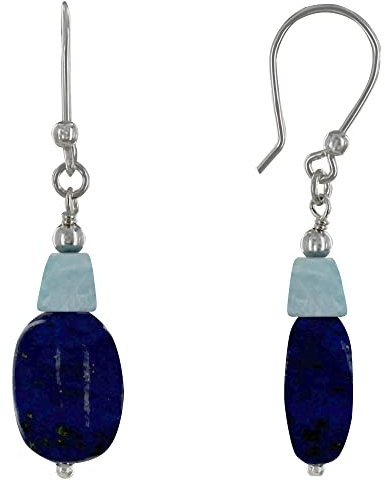 LES POULETTES BIJOUX - Sterling Silver 925 Earrings Lapis Lazuli Pebble and Nugget of Larimar