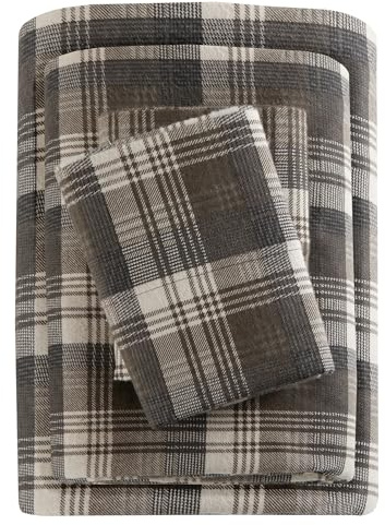 Woolrich Cotton Sheet Set Cottage Charms Print, 100% Cotton Flannel Sheets Warm & Fuzzy Bedding Set Queen Size Sheets, Fitted Pocket Fits Up to 14 Mattress, Queen Brown Plaid, 4 Piece
