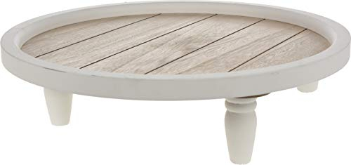 Home Collection Deko Tablett 38 cm Holztablett Kerzentablett auf 3 Füßen weiß/braun