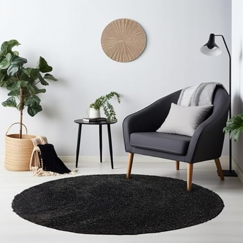 HomebyHome Teppich Rund Hochflor 120 cm Rund - Shaggy Runder Teppich Wohnzimmer Anthrazit Extra Weich und Flauschig - Waschbarer Langflor Teppiche für Schlafzimmer, Küche, Flur - Carpet, Halı, Kilim