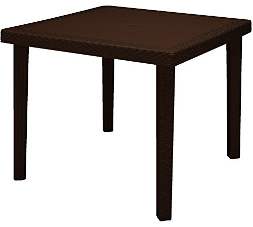 GRAND SOLEIL Tisch Tische von Garten für außen Haus Polypropylen Stil Rattan 90 x 90 cm Farbe Moka stabil und leicht mit abnehmbaren Beinen Qualität Made in Italy