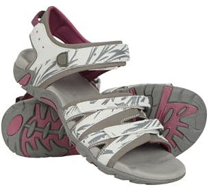 Mountain Warehouse Santorini Womens Wide Fit Sandals - Adjustable Straps Ladies Shoes, Cushioned Insole Beach Shoes, Rubber Outsole Summer Shoe - for Walking, Travelling, Light Grey, Womens Shoe Size 7 UK