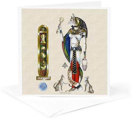 3dRose gc_156681_5 6 x 6-Inch Bast Egyptian Cat Goddess Pagan Art - Greeting Card
