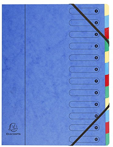 Exacompta 5212E Premium Ordnungsmappe aus extra starkem Colorspan-Karton DIN A4 12 vollfarbige bunte Fächer mit Organisationsdruck und dehnbarem Rücken Ringmappe Register-Mappe 1 Stück Zufallsfarbe