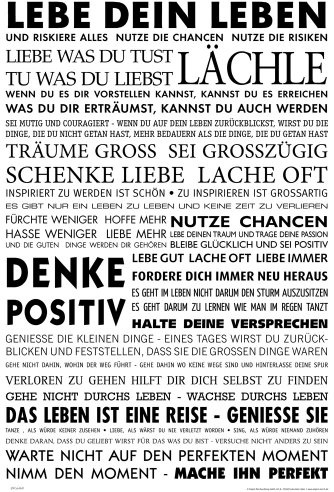 empireposter Motivational - Lebe Dein Leben Motivations Poster Plakat Druck - Grösse cm + Wechselrahmen, Shinsuke® Maxi MDF Eiche, Acryl-Scheibe