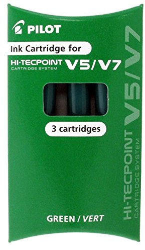 Pilot V5/V7 Ink Cartridges Green for Hi-Techpoint Cartridge System Pens (Pack of 3)