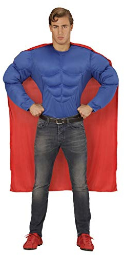 W WIDMANN MILANO Party Fashion - Superheld Muskelkostüm | Muskelshirt mit Umhang für Superhelden-Verkleidungen, Karneval, Mottoparty, Comic-Events