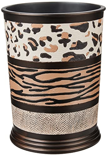 Popular Bath Jezella Collection Animal Print Trash Can, Multicolor, Resin Material, Open-Top, 9 x 6 x 9.5