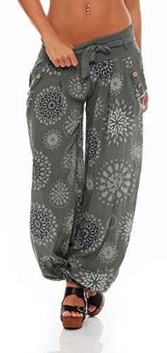 Malito – Haremshose Damen mit Print – Unisize Pumphose aus Baumwolle – Leichte Stoffhose inkl. Stoffgürtel – Bequeme Sommerhose für warme Tage – Dünne Aladinhose für Frauen 3481 (Größe 34-40)
