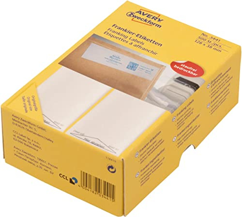 AVERY Zweckform 3442 Frankier-Etiketten (Papier matt, 500 Etiketten, 138 x 48 mm) 1 Pack weiß