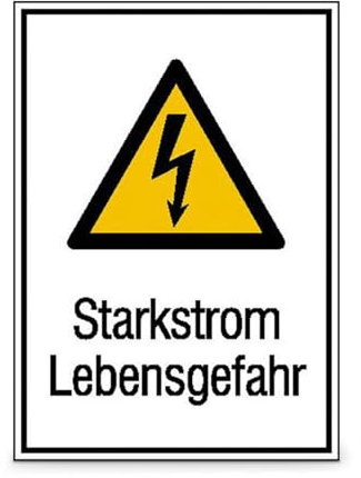Betriebsausstattung24® Warn-Kombischild „Starkstrom Lebensgefahr“ | Sicherheitsschild/Warnschild | Betriebssicherheit | Hart-PVC, 13,1 x 18,5 cm