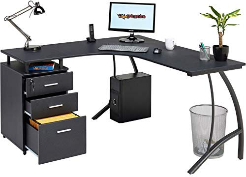Large Corner Computer Desk with 3 Drawers and A4 Filing Matching other Piranha Graphite Black Effect Home Office Furniture - Regal