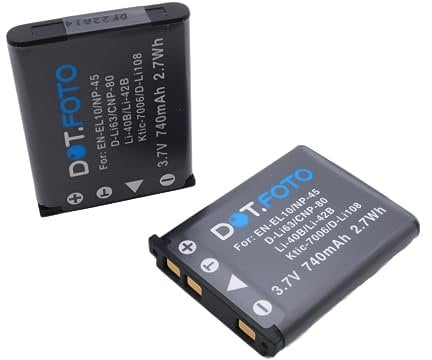 2 x Dot.Foto EN-EL10 Premium 3.7v / 740mAh Batterie Rechargeable pour Nikon Coolpix S60 S80 S200 S202 S203 S205 S210 S220 S225 S230 S500 S510 S520 S570 S600 S700 S3000 S4000 S5100