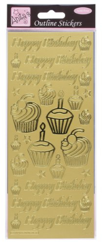 Anitas Outline Stickers, Birthday Cupcake, Gold, For Scrapbooking, Card Making, Kids Play, Homework, Art, Craft, Embelish, Decorative, Paper, Card, Glass, Metal, Plastic, Foam