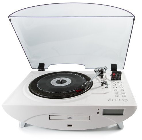 GPO Jive, giradischi retrò in vinile a 3 velocità, lettore CD, radio FM, MP3, USB, altoparlanti, bianco