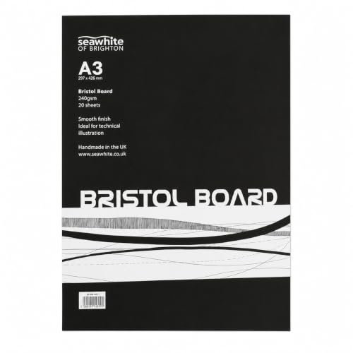 Seawhite of Brighton A3 Bristol Board Pad, 240gsm, 20 Sheets | Smooth drawing paper. For illustration, ink and marker. Strong pad for classroom use.