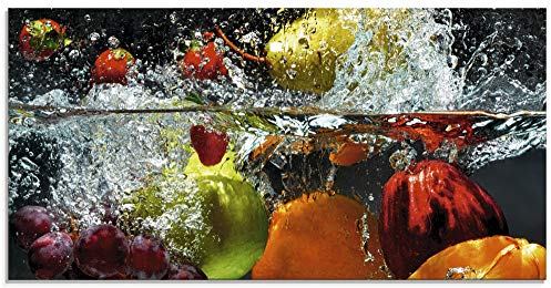 ARTland Wanddeko Glasbilder Wandbild Glas Bild einteilig 60x30 cm Querformat Früchte im Wasser Obst Frucht Cocktails Erdbeere Orange Limette Zitrone S7LQ