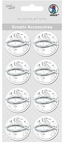 Ursus 564000216 - Kreativ Accessoires, Fisch 2, silber, 8 Stück, selbstklebend, aus verschiedenen hochwertigen Materialien, zum Dekorieren von Karten und Geschenke