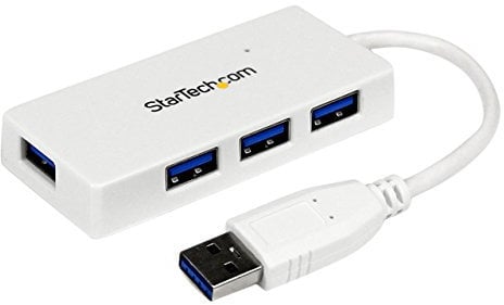 StarTech.com 4 Port USB 3.0 SuperSpeed Hub - Weiß - Portabler externer Mini USB Hub mit eingebautem Kabel