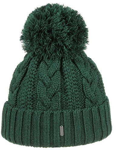 McBurn Giant Bommelmütze Damen - Made in Italy Wintermütze Bommelmützen Strickmütze mit Umschlag, Futter, Futter Herbst-Winter - One Size dunkelgrün