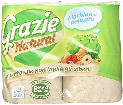 Grazie Pack de 8 Rouleaux 2 Papier Toilette Écologique Maxi - Lot de 2 Beige