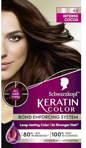 Schwarzkopf Keratin Permanent Hair Dye Cream, 4.6 Intense Cocoa, Professional Quality Color for Up to 100% Gray Coverage, Bond Enforcing System